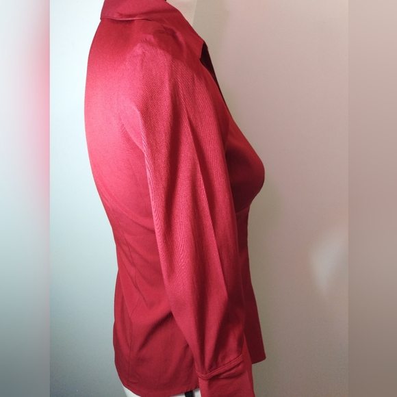 Women's Fred David Tapered Button Down Mid Sleeve Red Blouse Top #W-115 - Picture 5 of 5